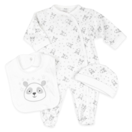 3 Teile Baby Set Panda Unisex Strampler Schlafanzug mit Latz und Mütze